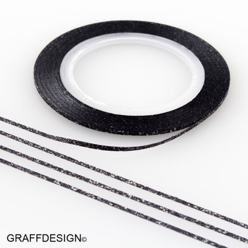 1x Glitter Strips / Zierstreifen / Stripe frosted tape - schwarz - 1 mm breit - 920-008
