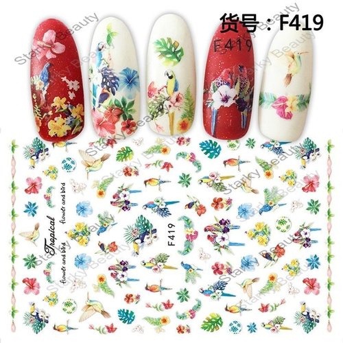 hauchdünne selbstklebende Sticker - Tropical Tiere und Blüten - 705-F419