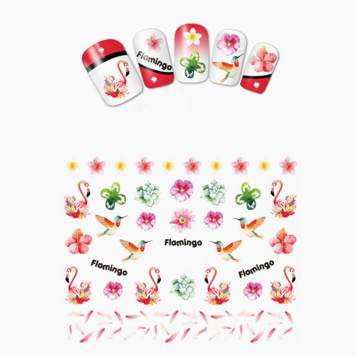 Sticker / Tattoo / One Stroke - Tropische Tiere und Blumen / Flamingos - 702-BN-924