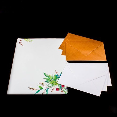Briefpapier - 10 Briefblätter / 6 Umschläge 3x weiss 3x kupfer-rose - P-BP-005