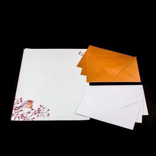 Briefpapier - 10 Briefblätter / 6 Umschläge 3x weiss 3x kupfer-rose - P-BP-006