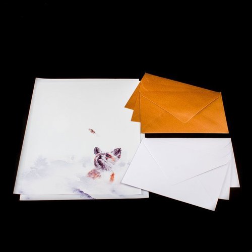 Briefpapier - 10 Briefblätter / 6 Umschläge 3x weiss 3x kupfer-rose - P-BP-012