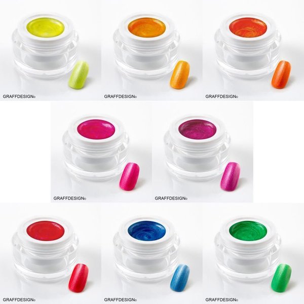 8x 5 ml Colorgel / Farbgel / Neongel - Neon Metallic Gele - 107-406-413