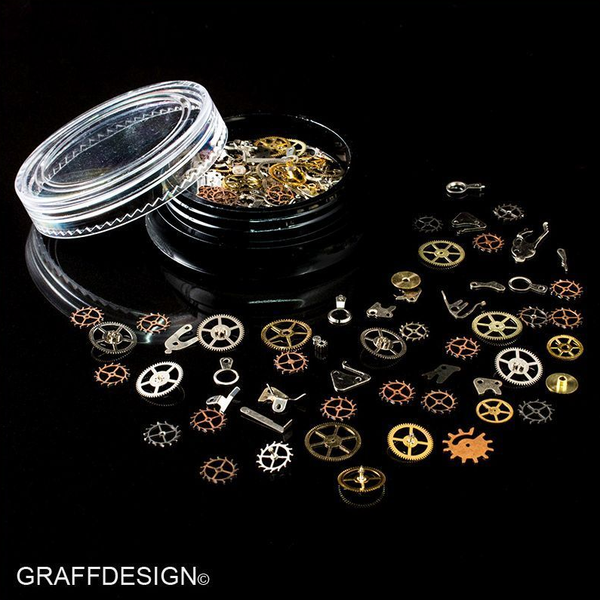 GRAFFDESIGN - Nailart-Set - Steam Punk / Uhrwerk / Zahnräder- 1701-001 - Motive sind gold