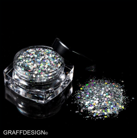 1x Glitter-Glitzer-Pailletten-Mix - Silber Hologramm - bis 1 mm - 2300-014