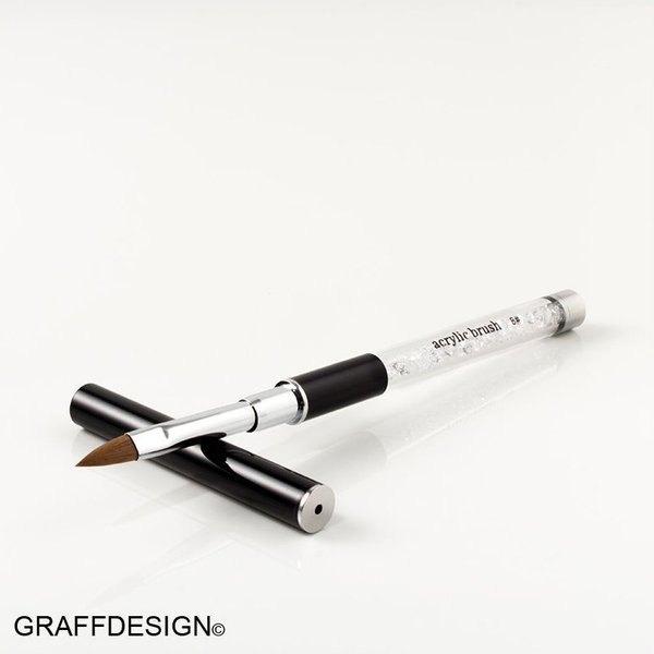 1 Luxus Acryl Pinsel Gr. 6 - Schwarz mit klaren Steinchen - 440-206