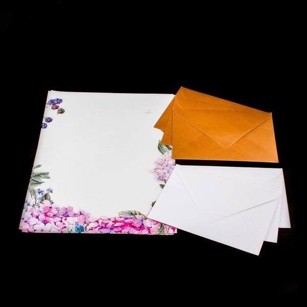 Briefpapier - 10 Briefblätter / 6 Umschläge 3x weiss 3x kupfer-rose - P-BP-002