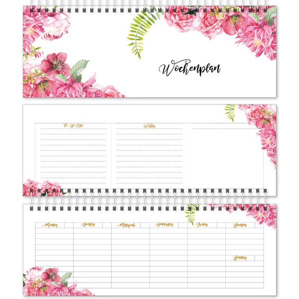 Tischkalender zeitlos Pinke Rosen - Ihr individueller Wochenplaner