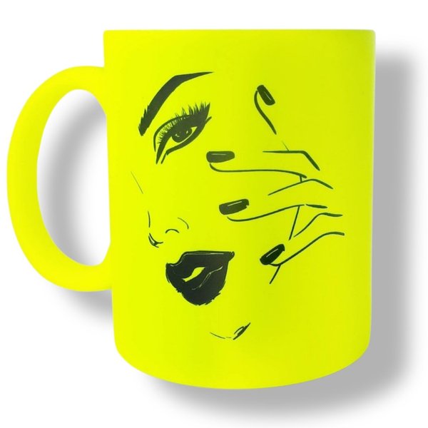 Tasse - in Neon Gelb - Gesicht - 330 ml - 209-010