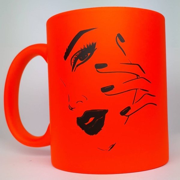 Tasse - in Neon Orange - Gesicht - 330 ml - 209-013