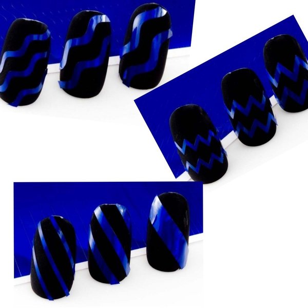 1 Bogen Metallic Strips / in Zick Zack- /Linie- /Wellen- Form - blau - von 1 - 5 mm breit - 920-017
