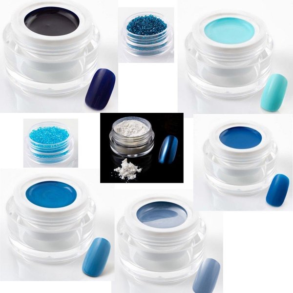 5 x 5 ml UV Colorgel / Farbgel / 107-Blau-Pur / Steinchen / Pigment