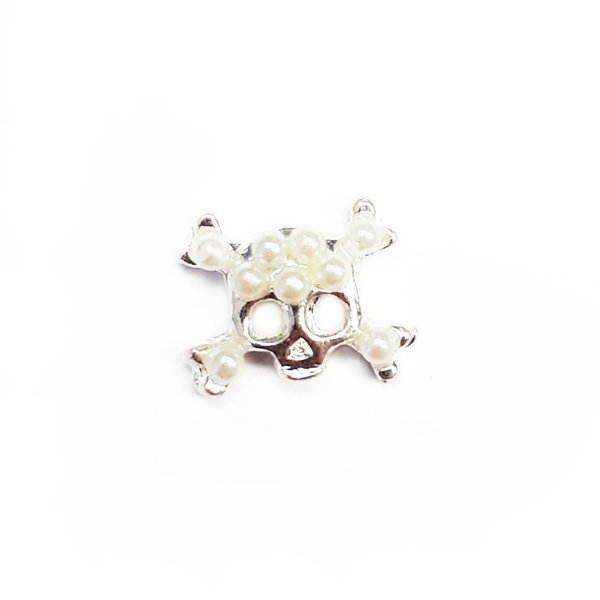 3D Nagelschmuck - Overlays - Schädel mit Perlen und Kreuz- Skull - 2500-035