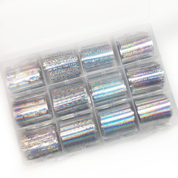 Folienset - 10 verschiedene Folien - Silber Transparent - Silver Holo - 1400-Box-007