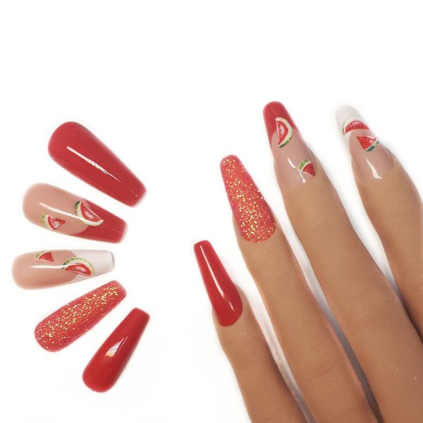 10x Press on Nails - Ballerina - Fullcovernails - Red Melone - PN-031
