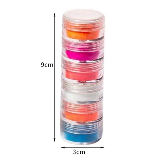 Stapeldöschen mit Chrom Puder - 6 x 2 ml - in verschiedenen Neon Farbtönen