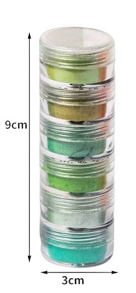 Stapeldöschen mit Chrom Puder - 6 x 2 ml - in verschiedenen Grünen Metallicfarbtönen