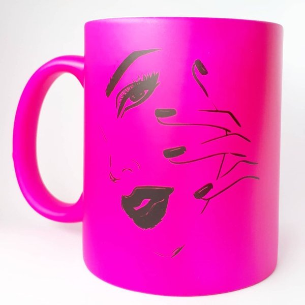 Tasse - in Neon Pink - Gesicht - 330 ml - E-209-012