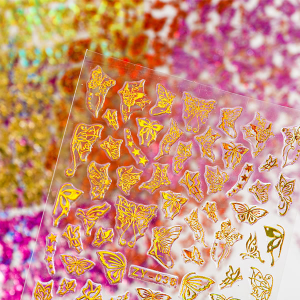 Sticker mit holo Glitter - Schmetterlinge - selbstklebend - 703-ZY-036-Gold - Graffdesign
