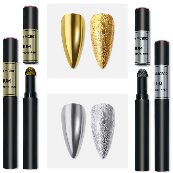Nailart Puder - Pigment Pen Stift - Magic Chrome - Gold und Silber - 1010-MCB01-02