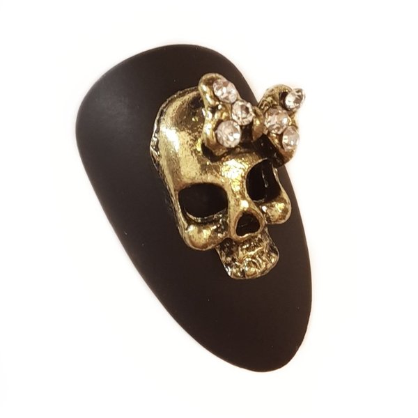 3D Nagelschmuck - Overlays - Totenschädel mit Schleife in Gold - Skull - 2500-067