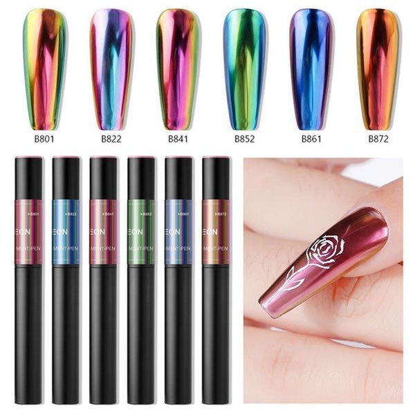 Nailart Puder - Pigment Pen Stift - Chrome - Rainbow Flip Flop - 6er SET - 1010-B-Set1