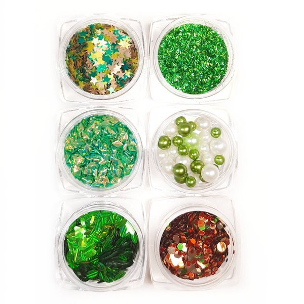 6 verschiedene Motive in Grün - Glitter-Mix - 915-105