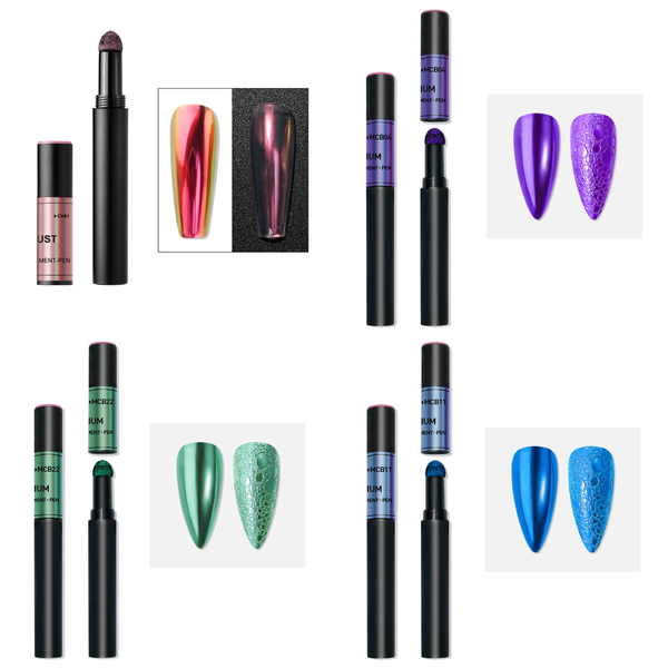 4er Set - Nailart Puder - Pigment Pen Stift - Chrome - 1010-Stift-Set