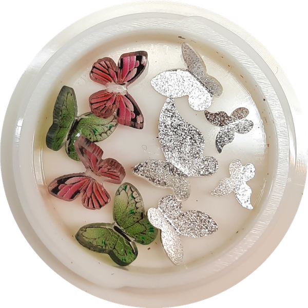 Nailart-Mix - Schmetterlinge 3 D - pink & grün mit Silber - 807-S009