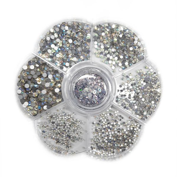 Strass-Mix - Strass-Kristalle in 6 verschiedenen Grössen inkl. Glitter - 807-Blume-021
