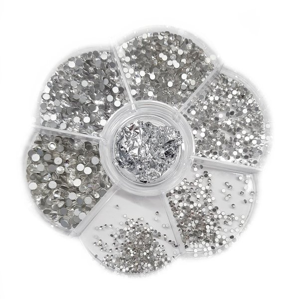 Strass-Mix - Strass-Kristalle in 6 verschiedenen Grössen inkl. Nailartfolie - 807-Blume-061
