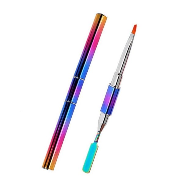 1 Luxus Pinsel mit Spatel / ideal für Acrylgel - Regenbogendesign - 440-039