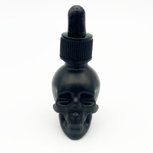Totenschädel-Flasche mit Pipette in schwarz für 15ml Flüßigkeit