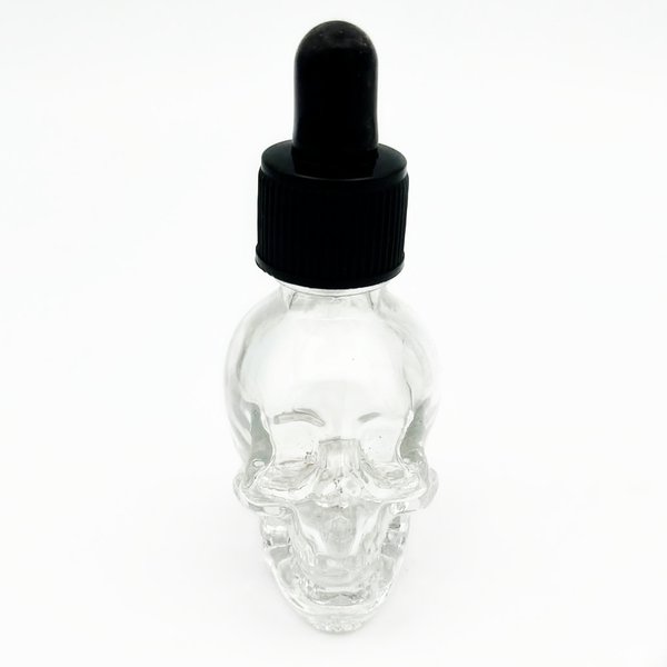 Totenschädel-Flasche mit Pipette in transparent für 15ml Flüßigkeit